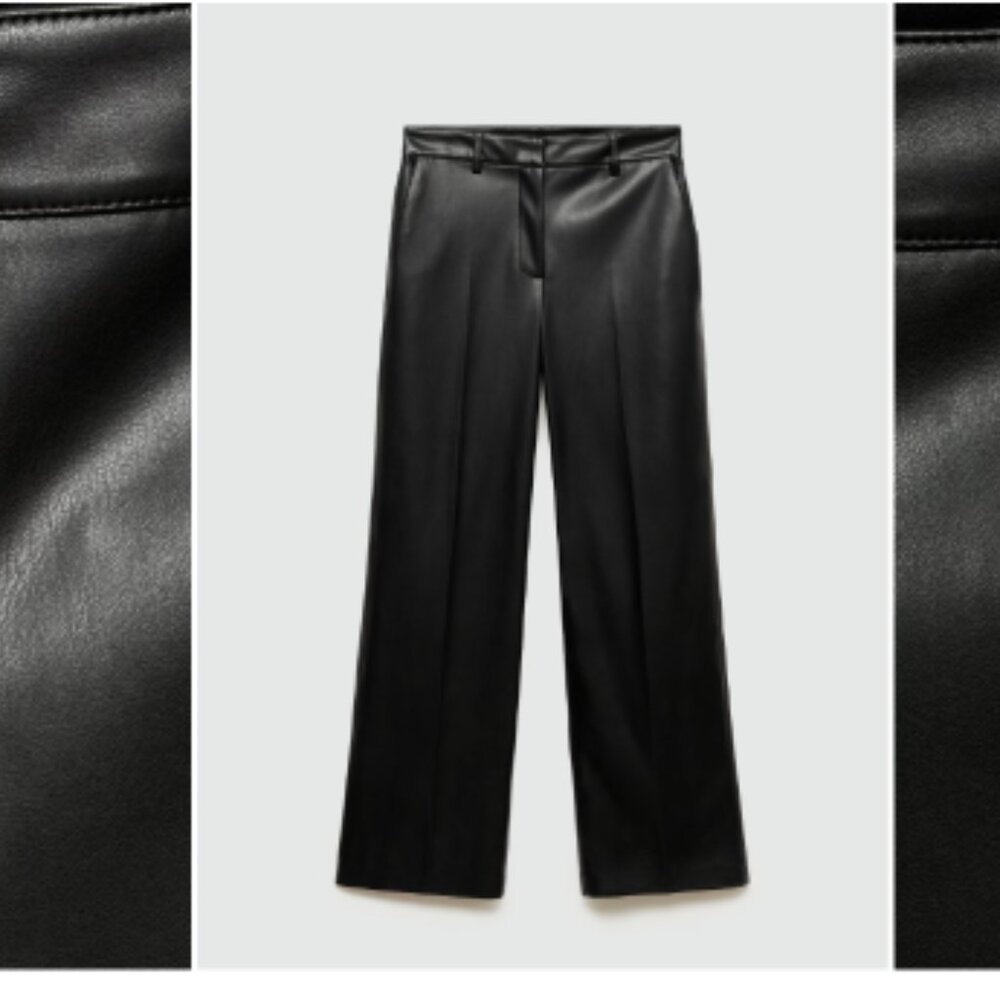 Mango - Wideleg leather-effect trousers
